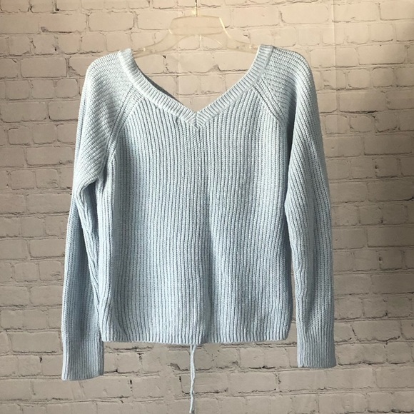 SWEATER - Women's Jolie & Joy light blue sweater with cinched tie front. Size XL - Picture 2 of 13